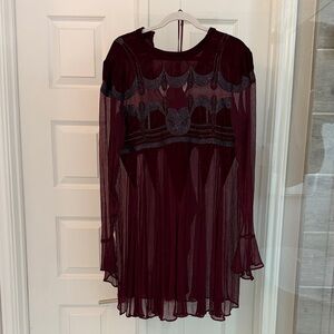 Free People Burgundy Sheer Blouse